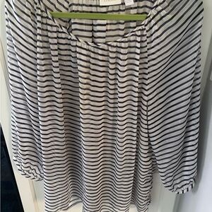 Chico's White and Blue Striped Cuffed Sleeve Blouse